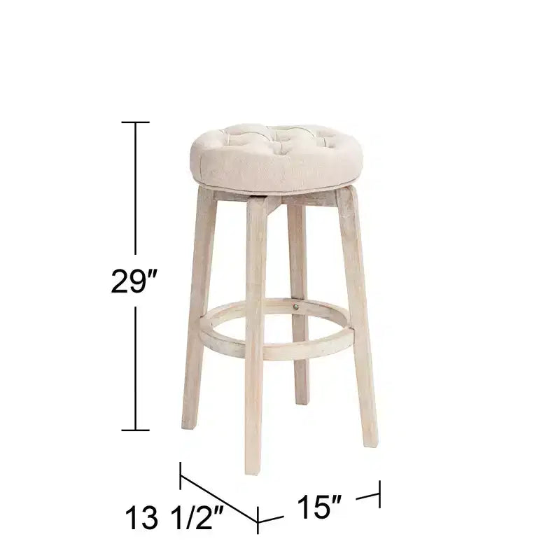 55 Downing Street Shelby White Wood Swivel Bar Stool 29 High Farmhouse Rustic Oatmeal Upholstered Cushion with Footrest for Kitchen Counter Height