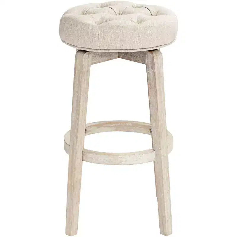 55 Downing Street Shelby White Wood Swivel Bar Stool 29 High Farmhouse Rustic Oatmeal Upholstered Cushion with Footrest for Kitchen Counter Height