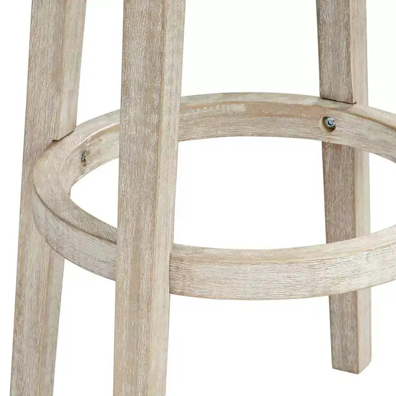 55 Downing Street Shelby White Wood Swivel Bar Stool 29 High Farmhouse Rustic Oatmeal Upholstered Cushion with Footrest for Kitchen Counter Height