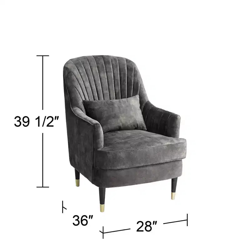 55 Downing Street Austen 28 Wide Tufted Charcoal Gray Velvet Armchair