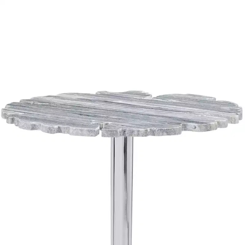 Coast to Coast Accents Polly Modern Cast Aluminum Round Accent Table 18 Silver Gray Lacey Pattern Stone Marble Tabletop for Living Room Bedroom House