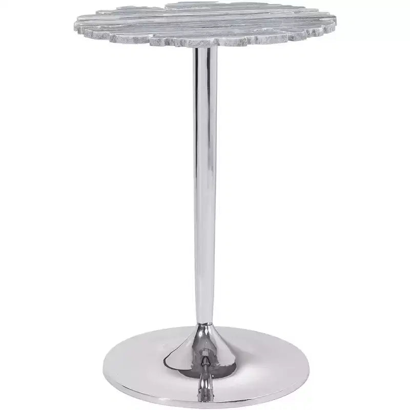 Coast to Coast Accents Polly Modern Cast Aluminum Round Accent Table 18 Silver Gray Lacey Pattern Stone Marble Tabletop for Living Room Bedroom House