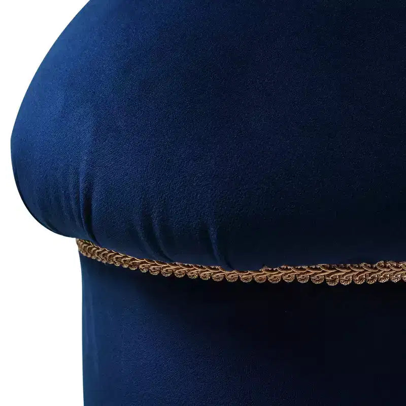 Jennifer Taylor Home Ellen Upholstered Clover Ottoman with Gold Bullion Fringe, Navy Blue Velvet
