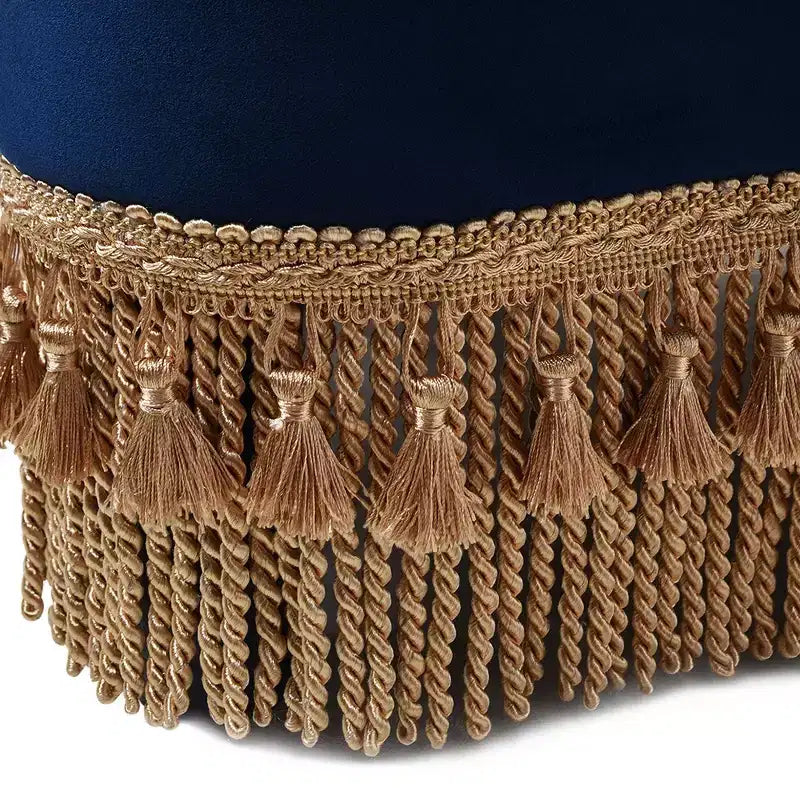 Jennifer Taylor Home Ellen Upholstered Clover Ottoman with Gold Bullion Fringe, Navy Blue Velvet