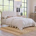 Upholstered Linen Platform Bed Frame with Curved Tufted Adjustable Headboard Beige-ModernLuxe