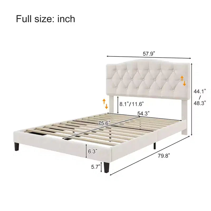 Upholstered Linen Platform Bed Frame with Curved Tufted Adjustable Headboard Beige-ModernLuxe