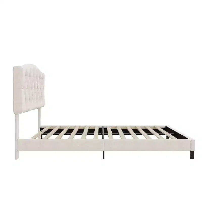 Upholstered Linen Platform Bed Frame with Curved Tufted Adjustable Headboard Beige-ModernLuxe