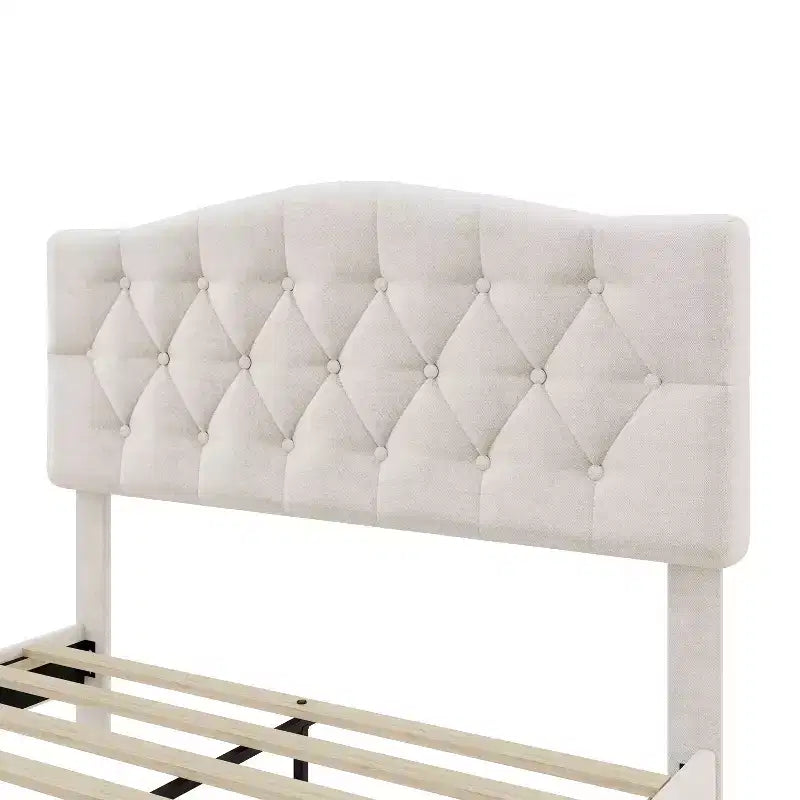 Upholstered Linen Platform Bed Frame with Curved Tufted Adjustable Headboard Beige-ModernLuxe