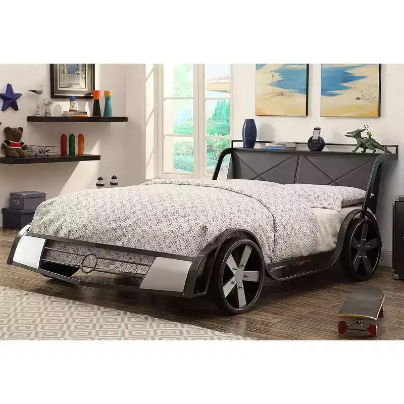 Wapiti Racer Car Youth Bed Silver/Gun Metal - miBasics